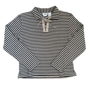 90’s VINTAGE black & tan stripe collared lace-up long sleeve shirt
